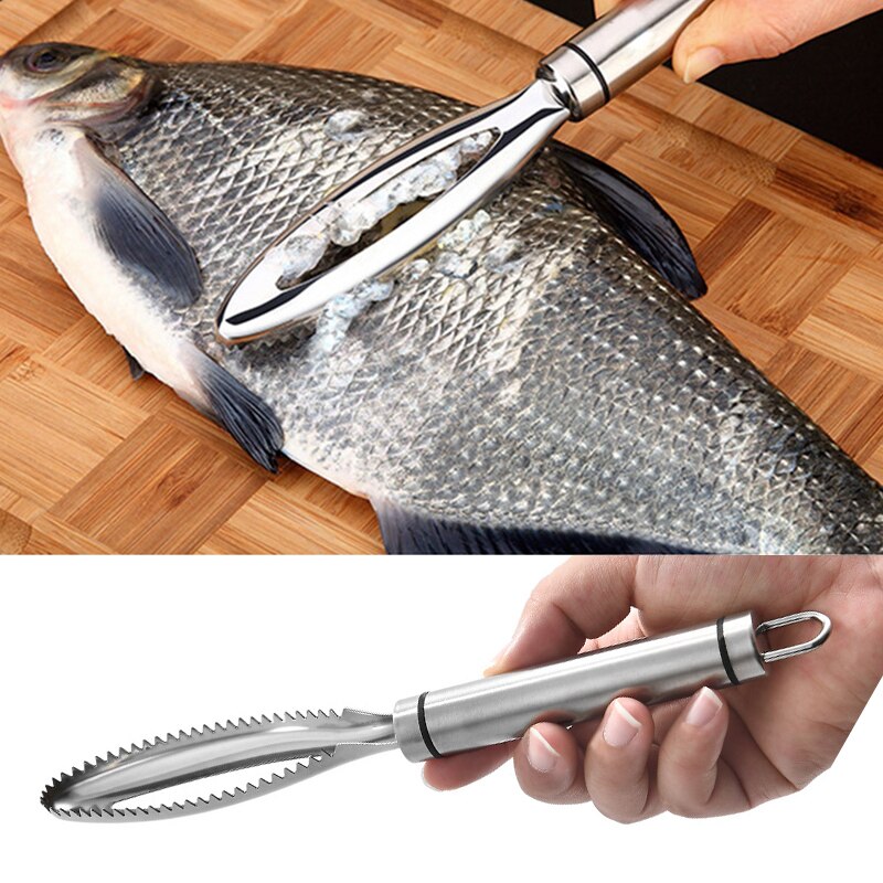 Efficient Fish Scales Scraping Stainless Scaler for Fish Cleaning Tools Fish Skin Brush Fish Tongs Tweezers Scaler Fishing Tools