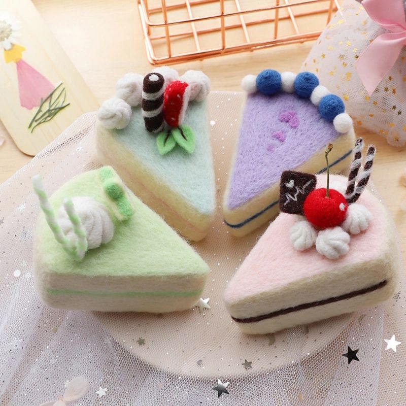 Pan de la torta de lana manualidad de fieltro DIY inacabado pinchado conjunto Kit para manualidades aguja Material Paquete de bolsa hecha a mano