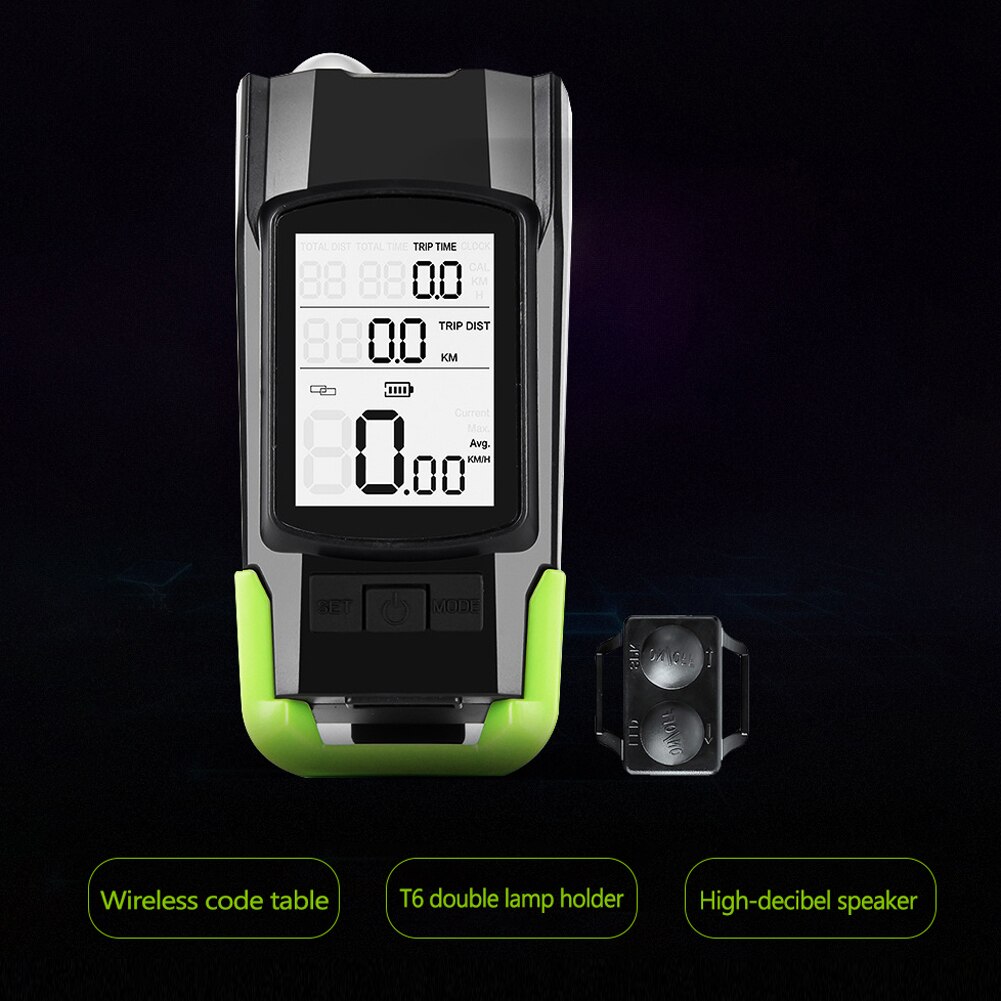 Waterproof 3 in 1 Bike Light Bicycle Computer Flashlight LED Bike Front Light Cycling Horn Waterproof USB Headlight Riding Lamp