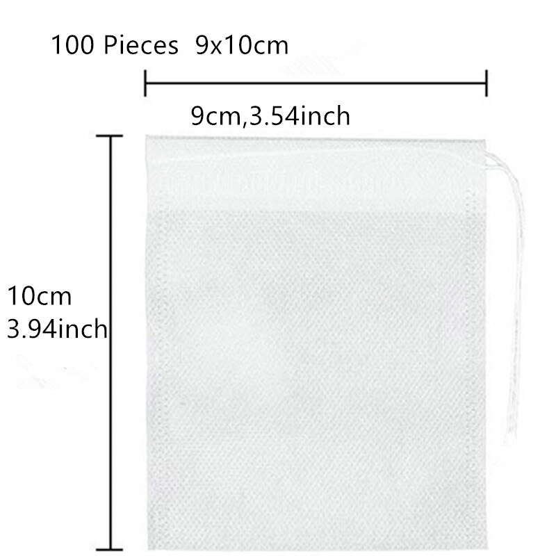 100 Pieces Disposable Tea Bag Drawstring Tea Filter Bags Empty Filter Cotton Bag for Loose Tea: 9x10cm