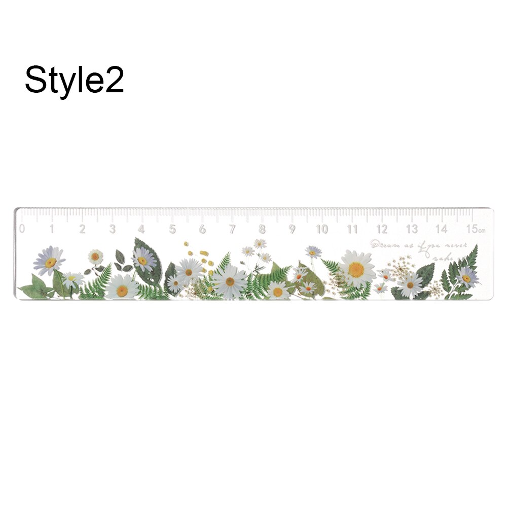 1PC 15cm Daisy Rose Pattern Ruler DIY Drawing Tools Student Flower Rulers Double-duty Multifunctional Ruler School Office Supply: Style 2