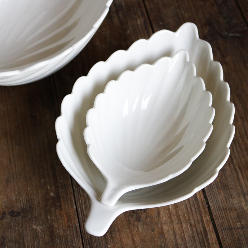 Pure White Ceramic Leaf Set Plate/Deep Plate Fruit Plate Flour Cooking Plate