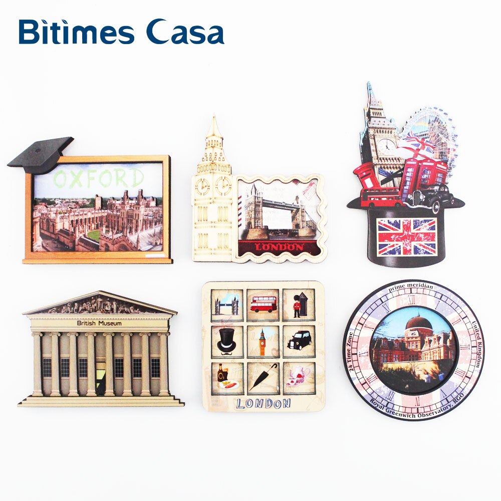 6pcs UK Scenic 3D Refrigerator Fridge Magnets MDF British Museum Oxford Greenwich Travel Souvenir Home Decor