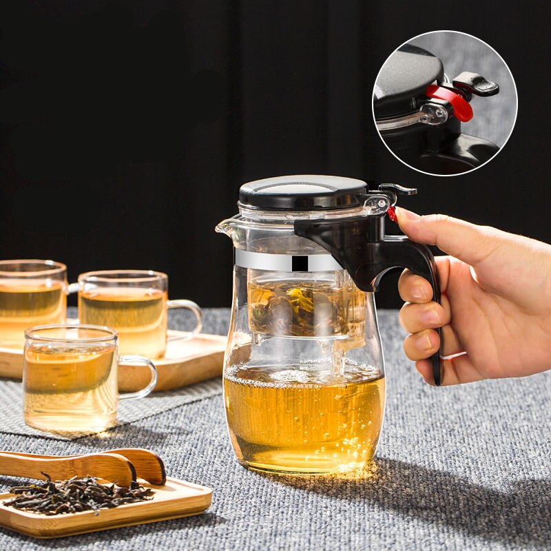 Värmebeständig tekanna i glas för tekanna för kinesisk kung fu te-set puer tekokare kaffeglasbryggare kontor tekanna set: B -500ml