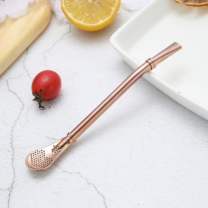 Spoon Tea Filter Yerba Mate Tea Straws Stainless Steel Drinking Straw Bombilla Gourd Reusable Tea Tools Wash Bar Accessories: Rose gold C