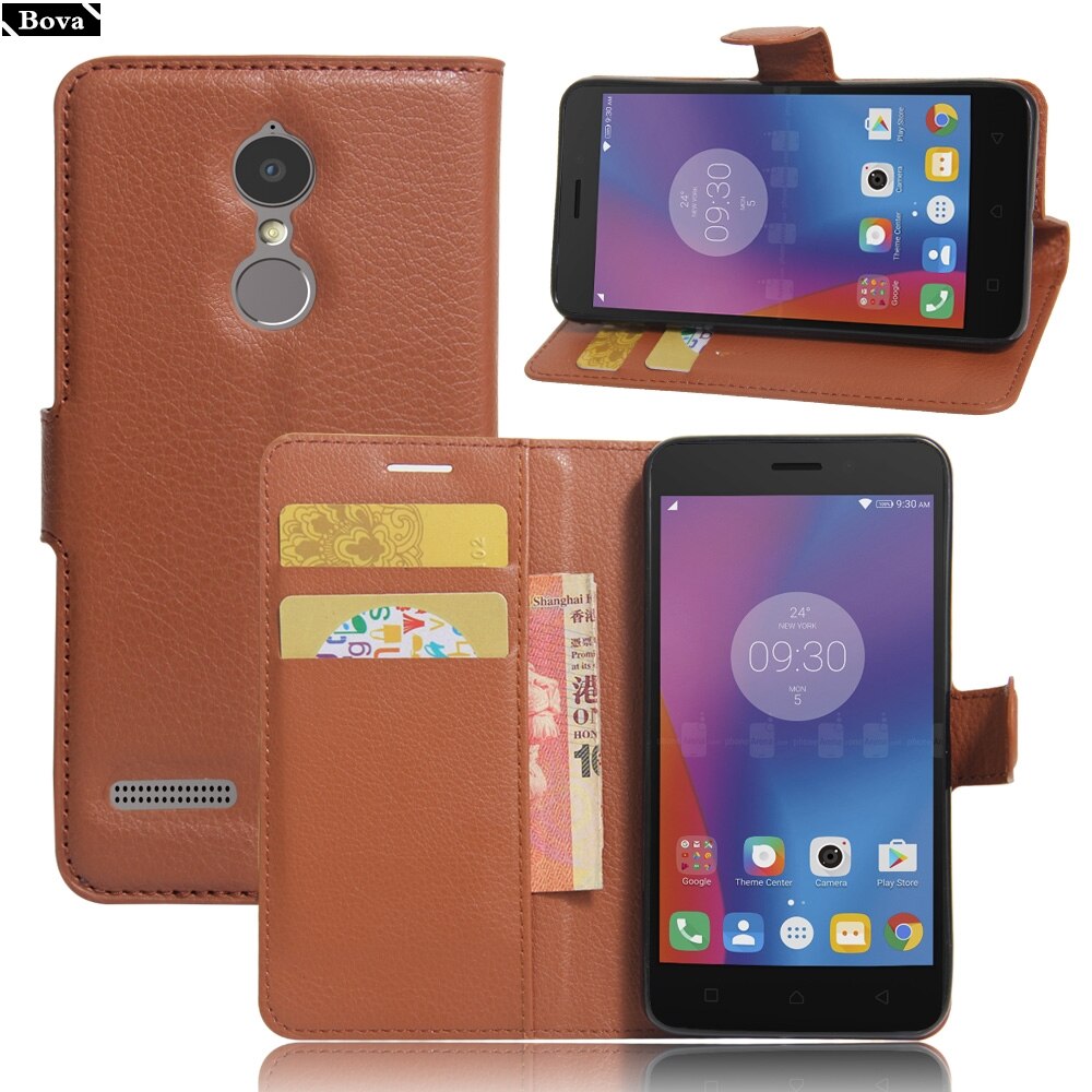 Voor fundas lenovo  k6 vibe  k6 hoesje pu leren portemonnee hoesje kaarthouder telefoonhoesje voor lenovo vibe  k6 beschermhoes holster: Bruine jfc