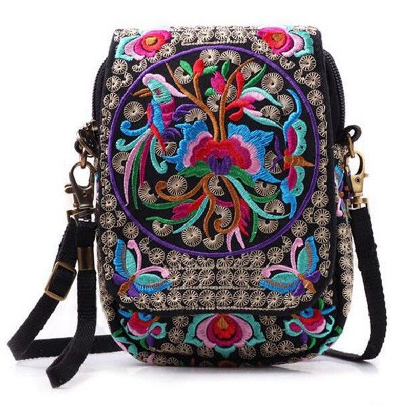 Bloemen Geborduurde Vrouwen Chinese Stijl Schoudertas Messenger Crossbody Bag Lady's Purse Bag