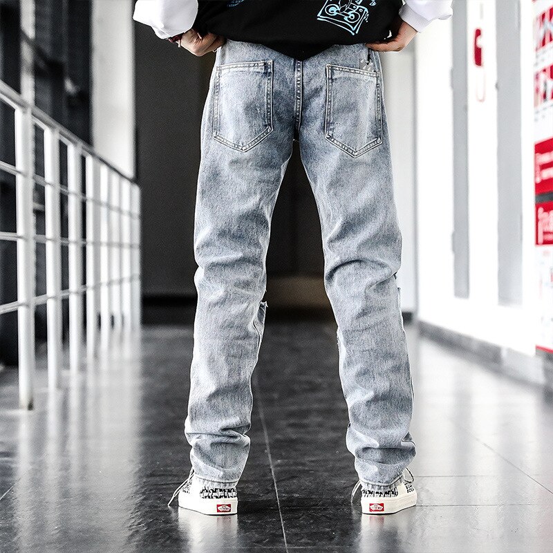 décontracté Denim déchiré trou lâche mendiant hommes imprimé jean coréen été mince jean décontracté patch pantalon