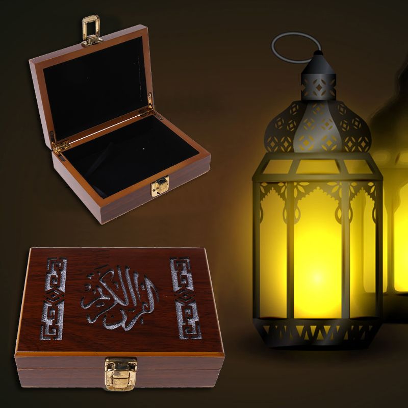 Wooden Bible Book Jewelry Storage Box Eid Ramadan Festival Decoration Organizer