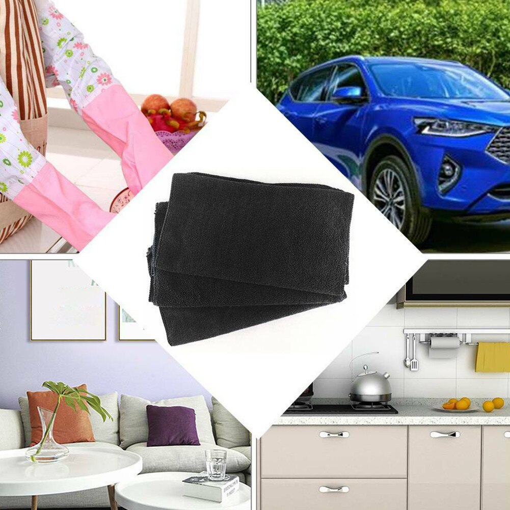 Chiffon de nettoyage de voiture en microfibre, 10 pièces, noir, sec, économique, domestique