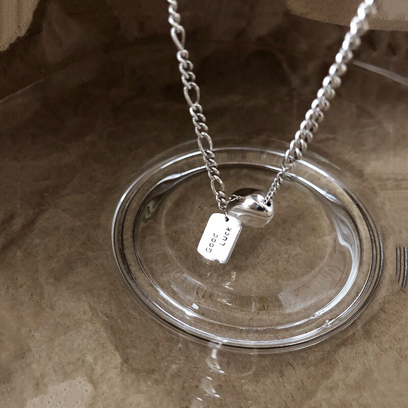 Retro Vierkante Brief Luck Kralen Ketting Vintage Verstelbare Hanger Thai Zilveren Kleur Ketting Voor Vrouwen Sieraden S-N616