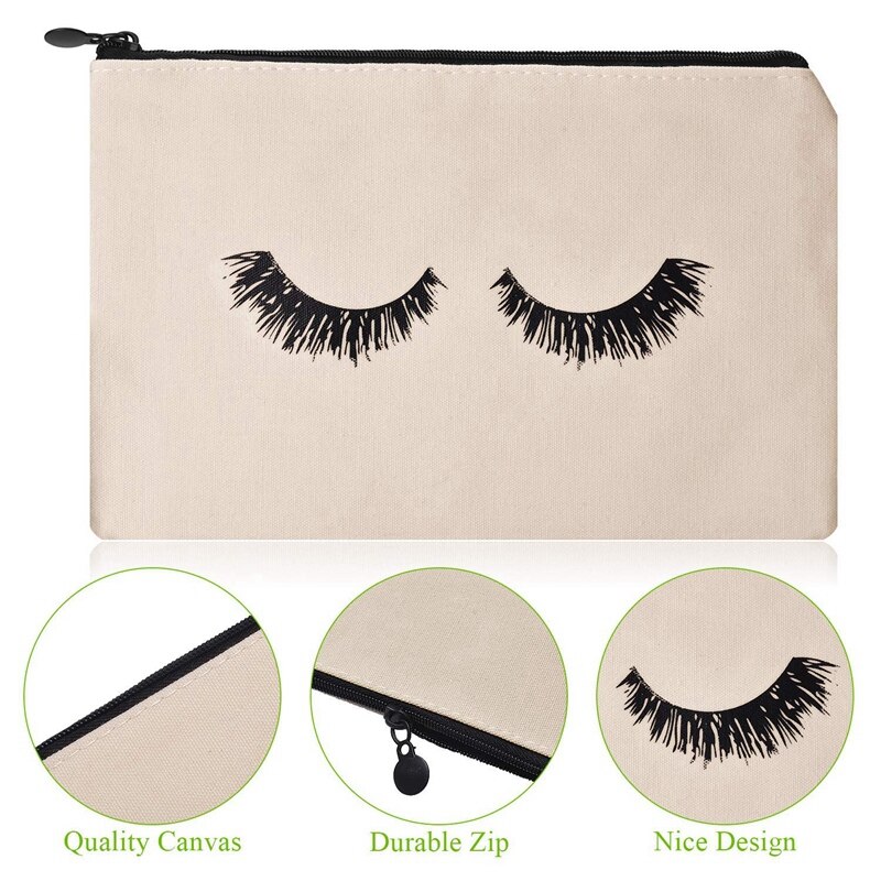 Wimper Make-Up Tas Canvas Make-Up Tas Reizen Make-Up Tas Met Rits Wimper Make-Up Tas, geschikt Voor Dames En Meisjes 3Pc