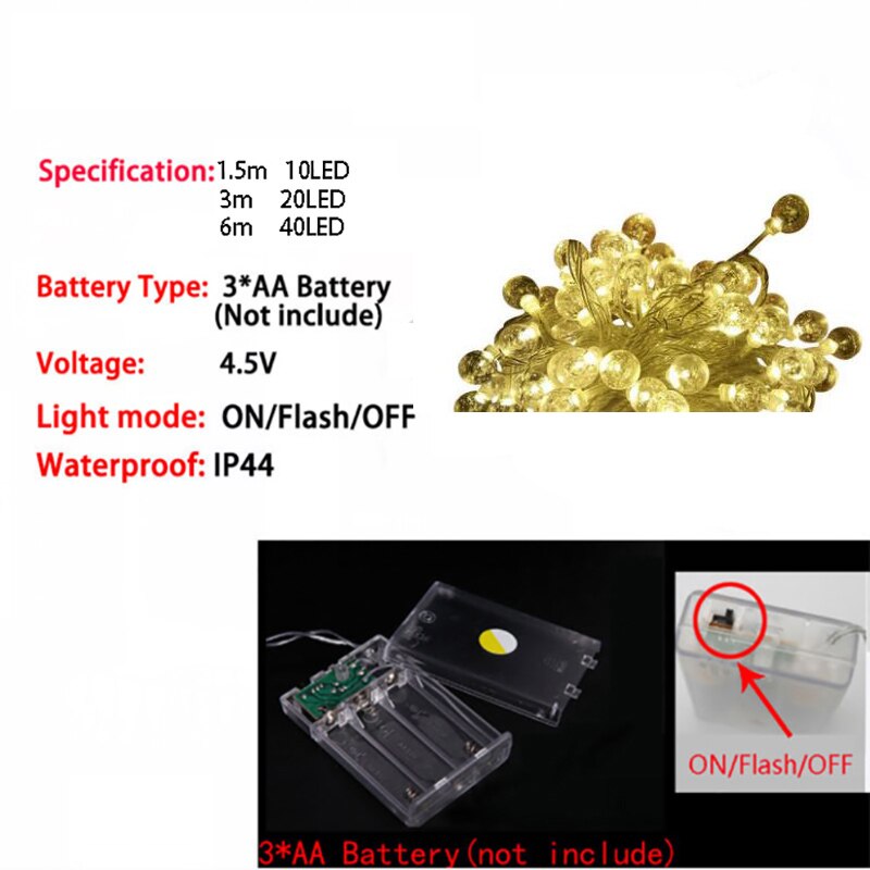 3m 20 led 6m 40 led bubbel boll strängljus julfe girlander utomhus batteri blixt för julfest trädgård dekoration