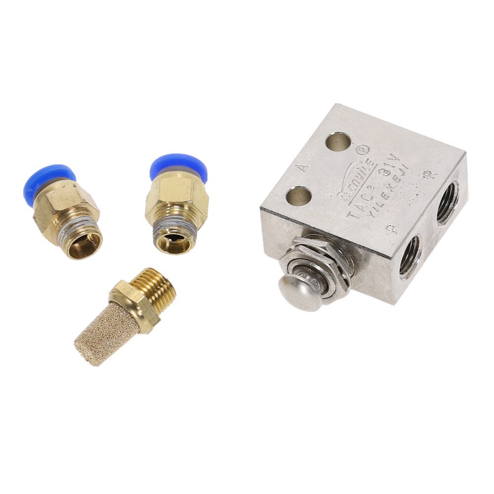 TAC2-31P 1/8" Male thread 2 Position 3 Way Metal Push Button Switch Mechanical Valve Pneumatic Exhaust valve w Fittings