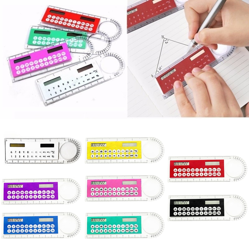 Mini régua ultra-fina solar calculadora lupa multifunções 10cm régua solar calculadora suprimentos de escritório