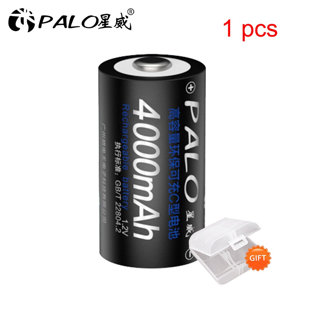 PALO 1-12 Uds tamaño C batería recargable tipo C LR14 batería 1,2 V NI-MH recargable C batería 4000mAh baja autodescarga: 1pcs C battery
