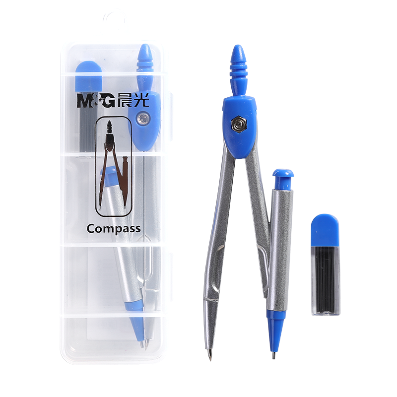 M &amp; G-Juego de compás de Metal, Instrumento de de dibujo, herramienta de oficina, suministros escolares para estudiantes, con caja y lápiz de plomo: 90805 1 set