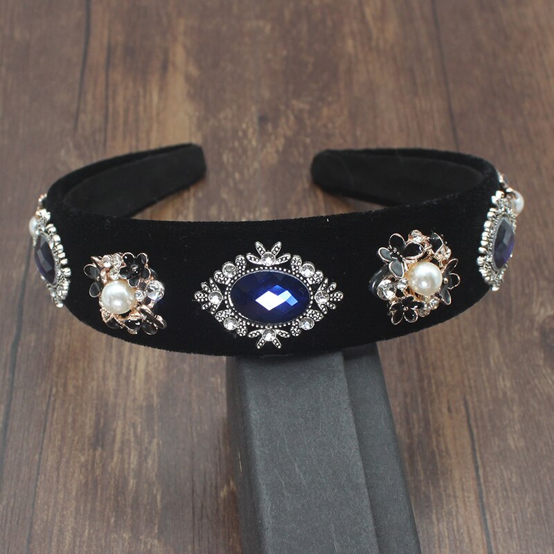 Luxus Vintage Samt Haar Zubehör Rot Schwarz Kristall Barock Hairband Elegante Strass perle Stirnband Für Frauen hochzeit: hairband