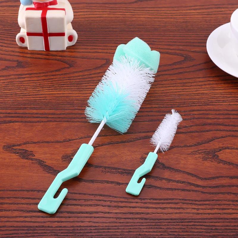 2pcs/set Baby Bottle Brush Toddler Nipple Brush 360-degree Rotating Head Cleaning Sponge Cup Brush Kit infant Feeder brush