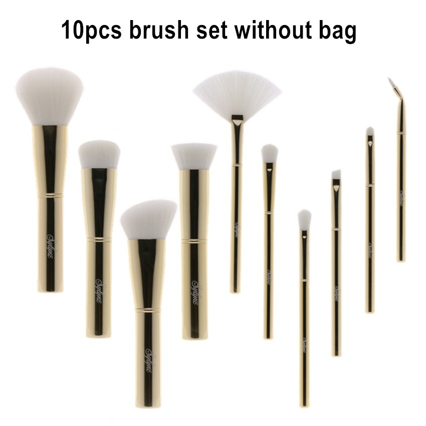 Sylyne Make-Up Borstel Set 10 Stuks Metalen Handvat Gold Soft Make Up Kwasten Kit Tools.: Default Title