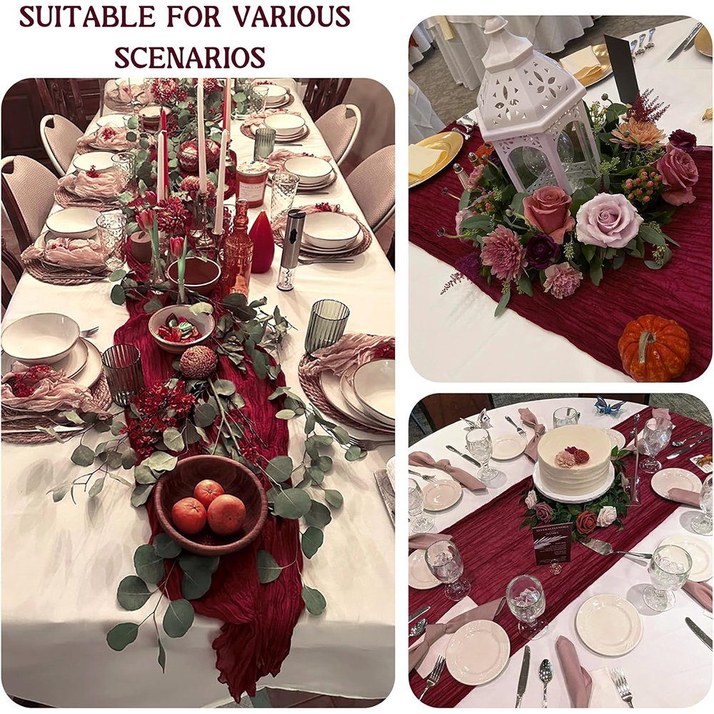Vinröd bordslöpare ostduk gasväv rustik bohemisk ostduk bordslöpare bröllop möhippa födelsedagsfestdekorationer