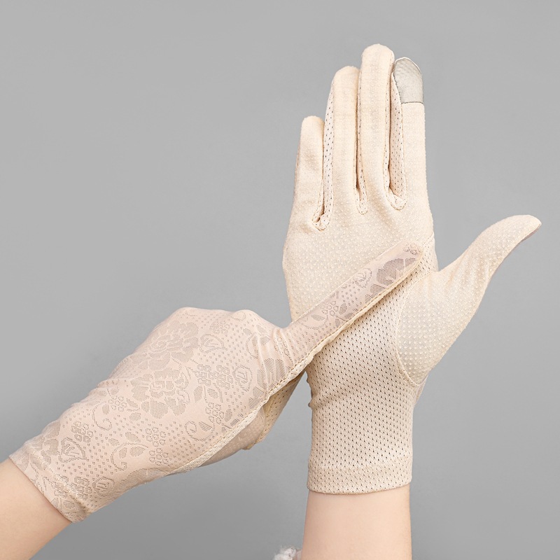 Gants d&#39;été fins en soie glacée pour femmes, dentelle Sexy, écran tactile, protection solaire, gants Anti-UV, antidérapants, fleurs délicates respirantes: 10