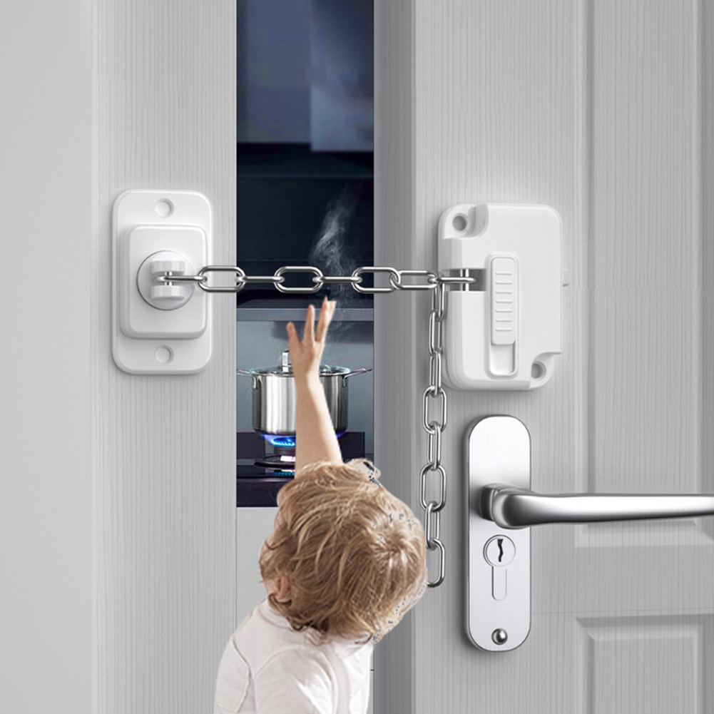Window Frame Safety Chain Lock Self Adhesive Window Limiter Lock No Drilling Adjustable for UPVC Wooden Sliding Window