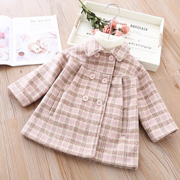 Piger plaid trenchcoat børne efterår vinter uld frakke  -10 grader koreansk version af: Lyserød / 3t