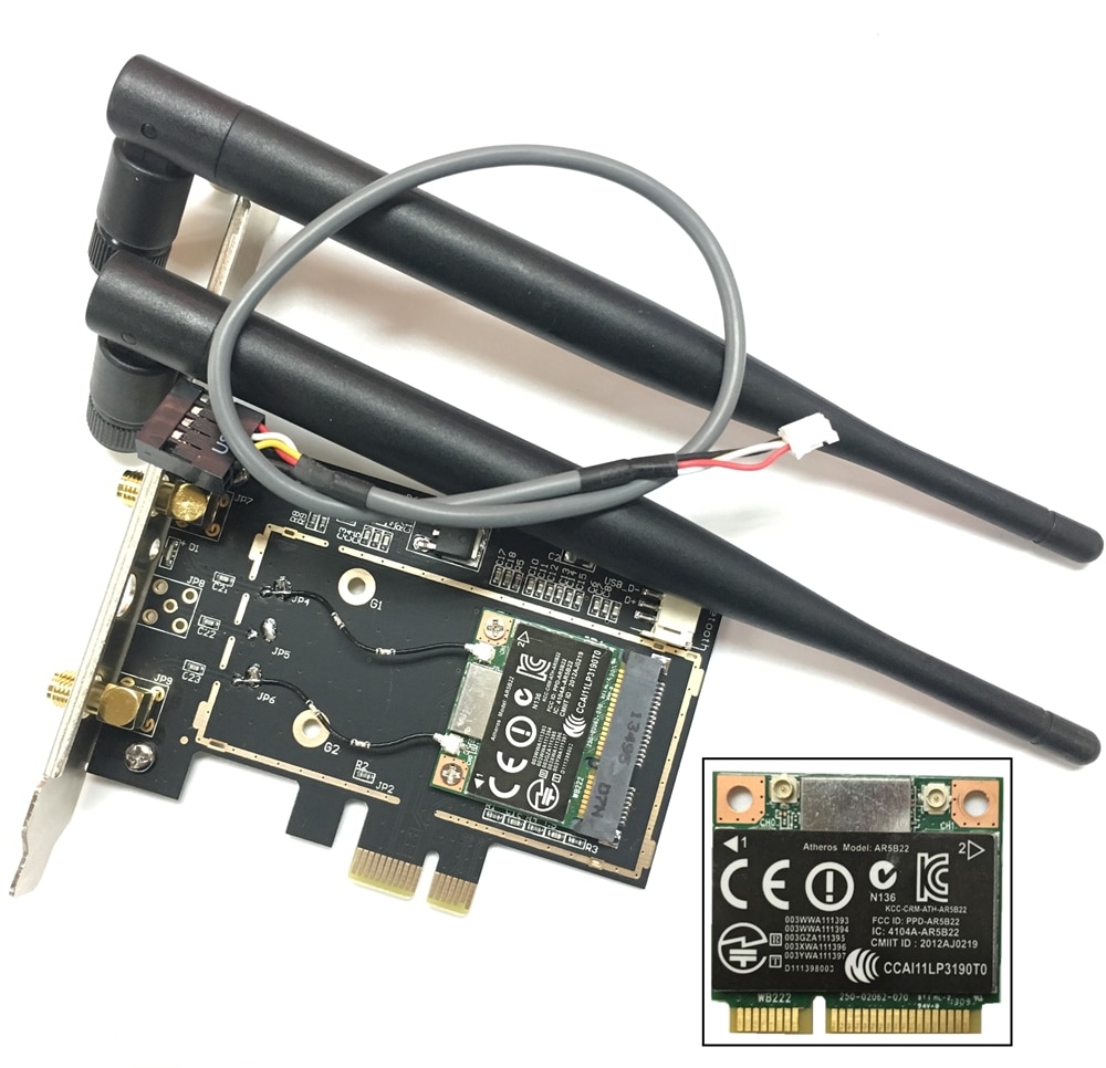 Atheros AR5B22 Bluetooth 4.0 wifi 300 Mbps Carte De Bureau Mini PCIe PCIe Adaptateur De Bureau avec 2 pièces Antenne carte réseau