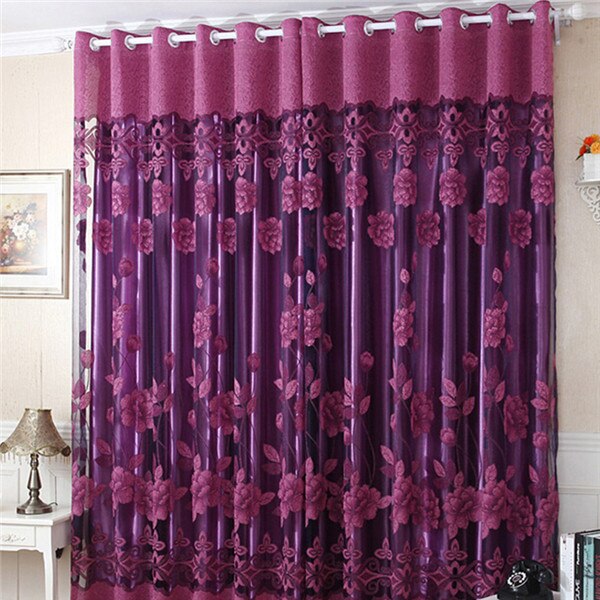Bloem Tule Deur Decor Gordijn Drape Panel Sheer Sjaal Valletjes Us Voorraad: dark purple no beads