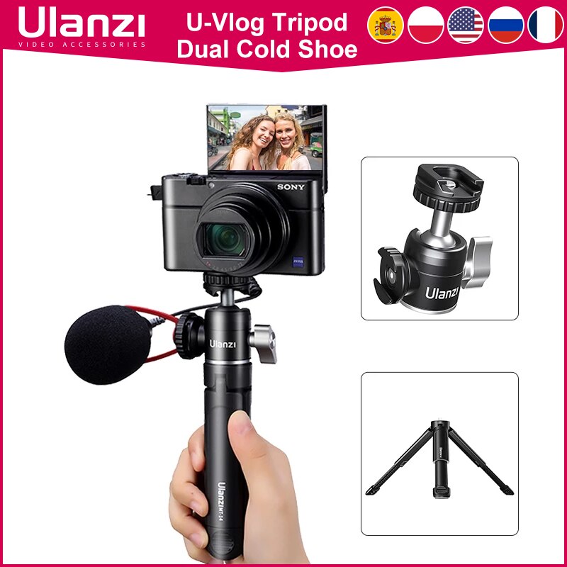 Ulanzi – Mini trépied Vlog double tête de boule froide pour Microphone, lumière LED, extension trépied pour Smartphone Sony A6400, kit de photographie