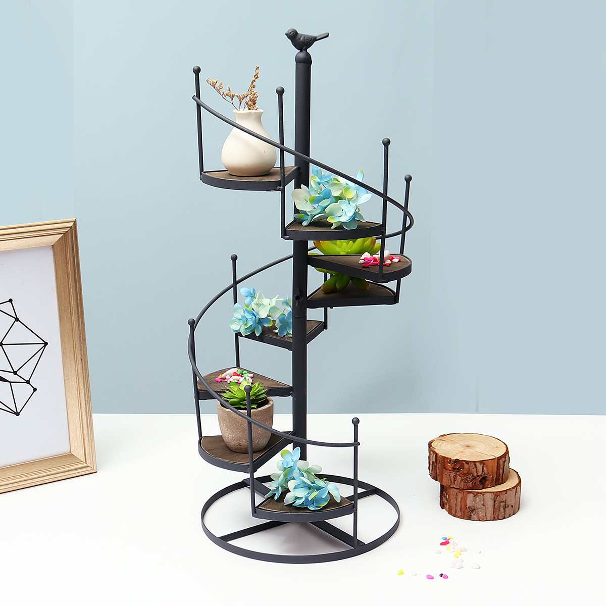 Modern Decorative Iron Plant Rack Stand Plants Succulent shelf 8 layer Stair shape Desktop Garden flower stand + wood plate