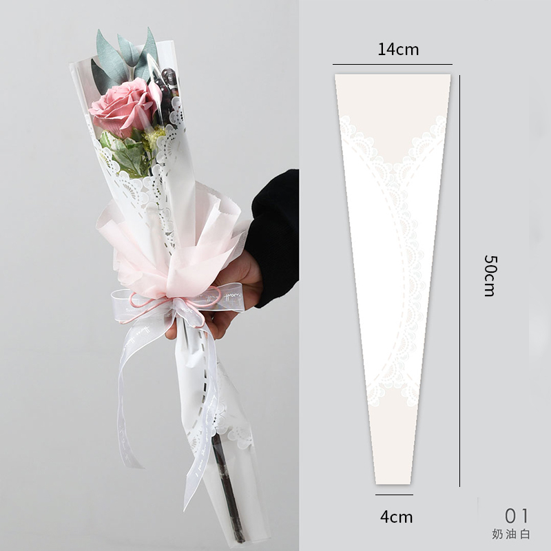 Retro Kant Enkele Tas Verse Bloem Verpakking Meerdere Zakken Rose Bloem Boeket Bloem Winkel Opp Transparante Zak: Cream