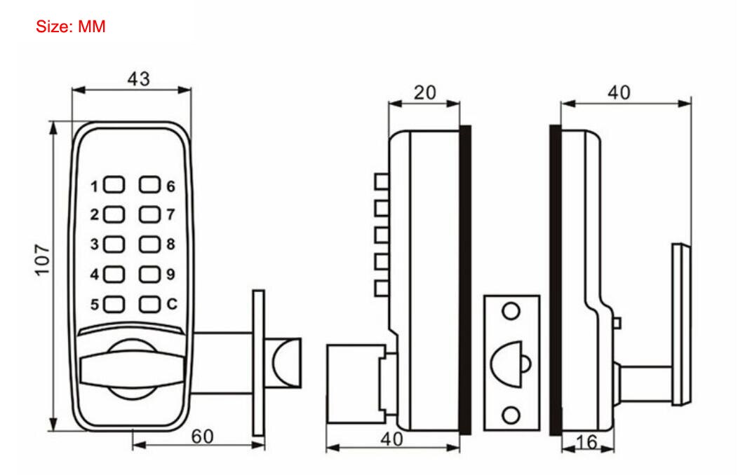 Waterproof Mechanical Digital Coded Door Lock Keyless Push Button keypad with 60mm Latch Manual Door Lock