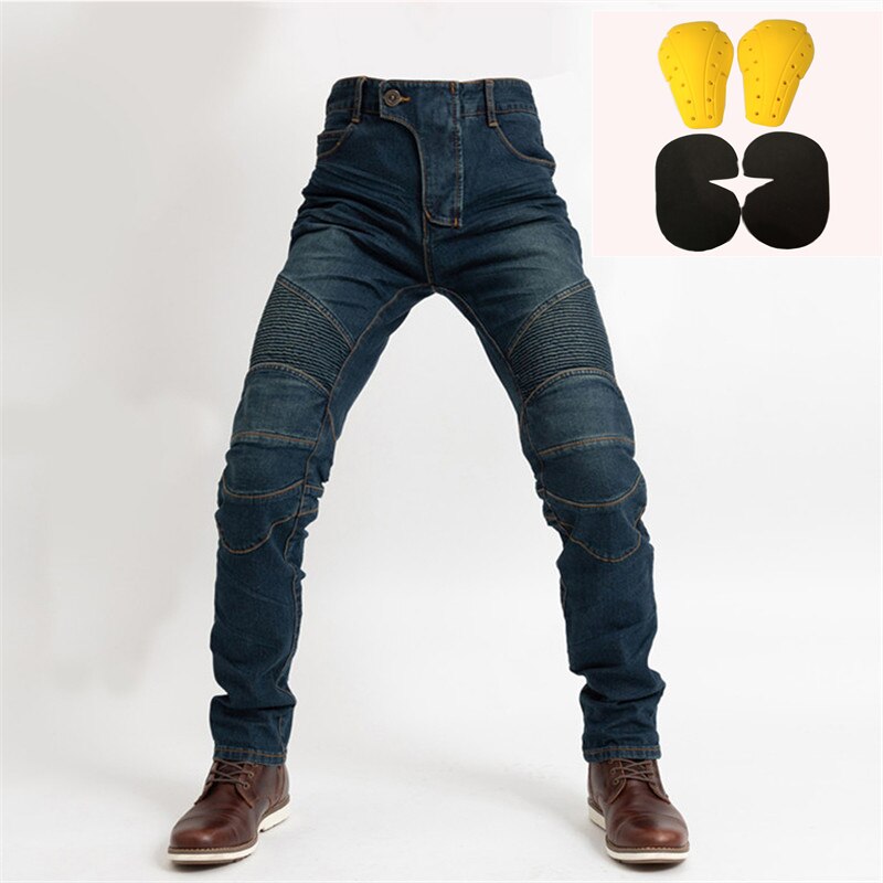 Motopants Classic Motorcycle Pants Men Moto Jeans Protective Gear Riding Touring Motorbike Trousers Motocross Pants With Gears: Blue / XL