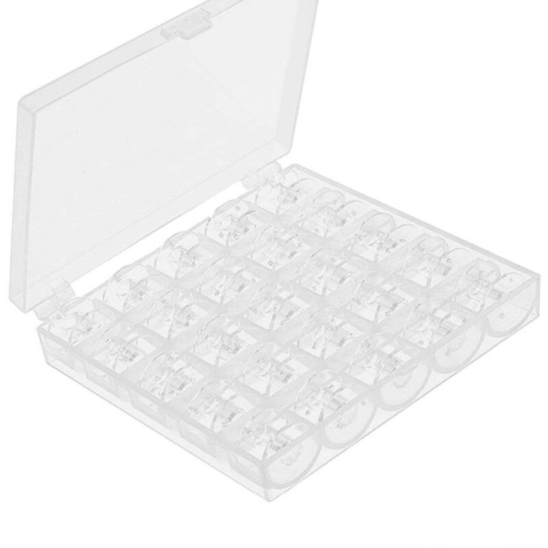 25Pcs Plastic Coil Empty Bobbins Sewing Machine Spools Home Tools Accessories with Clear Transparent Storage Case Box L93F