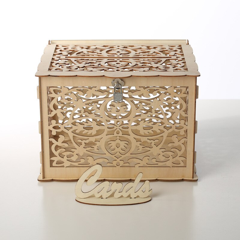 DIY Wooden Flower-shape Wedding Card Box Business Card Invitation Letter Storage Box Wooden Boxes for Birthday Party