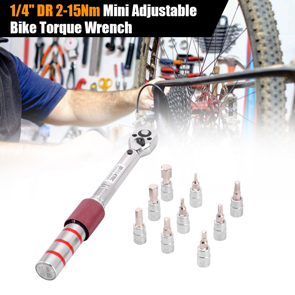 1/4 Inch Dr 2-15Nm Torque Wrench Hex Bit Set Mini Adjustable Road Carbon Hand Bicycle Bike Tool Kit With Pro Preset