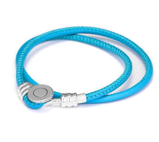 Momenti In Pelle A Doppia Braceles Per Le Donne Fit Originale Perline Per La Produzione di Gioielli FAI DA TE Europea Del Braccialetto di modo: Blu / 35cm