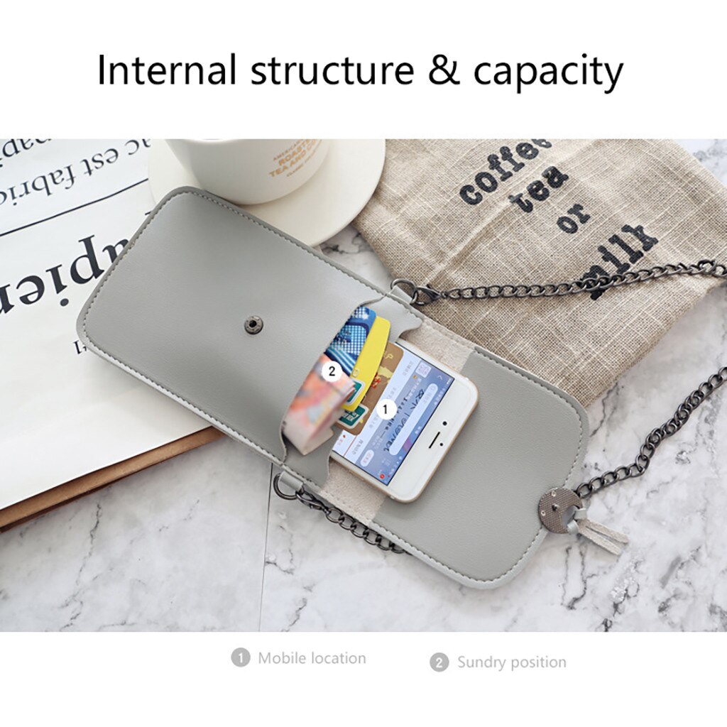Touch Screen Mobile Phone Bag Wallet Transparent Metal Change Bag Women Sipmple Function Compatible Shop Bag