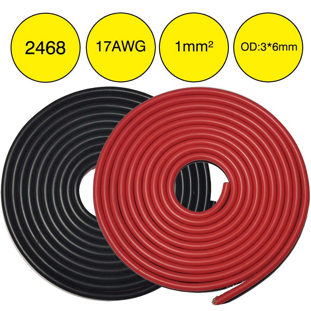 JKM-cables eléctricos de cobre de 2 pines, 22AWG, 20AWG, 18AWG 2468, 2 núcleos, cables de extensión rojos y negros, Cable para tira LED, ensamblaje de 1-100M: 1mm2 10m