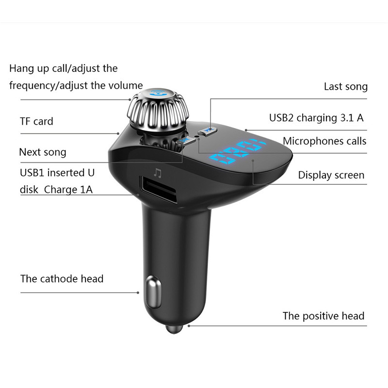 USLION double chargeur de voiture USB avec émetteur FM récepteur Bluetooth lecteur de Radio MP3 tension LED Support d'affichage TF carte voiture Kit