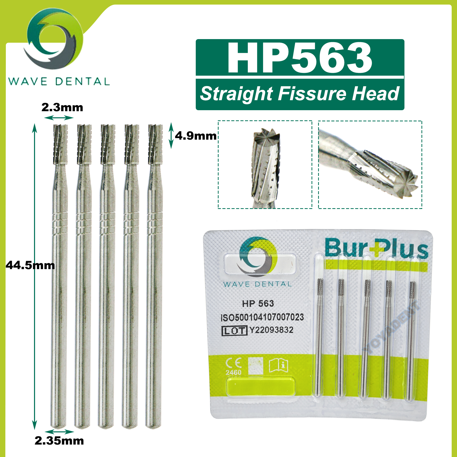 Fraises dentaires en carbure de tungstène WAVE, forets de dentisterie, fraise dentaire HP Dia 2.35mm pour cône à nez droit, pièce à main à basse vitesse 5 pièces/paquet