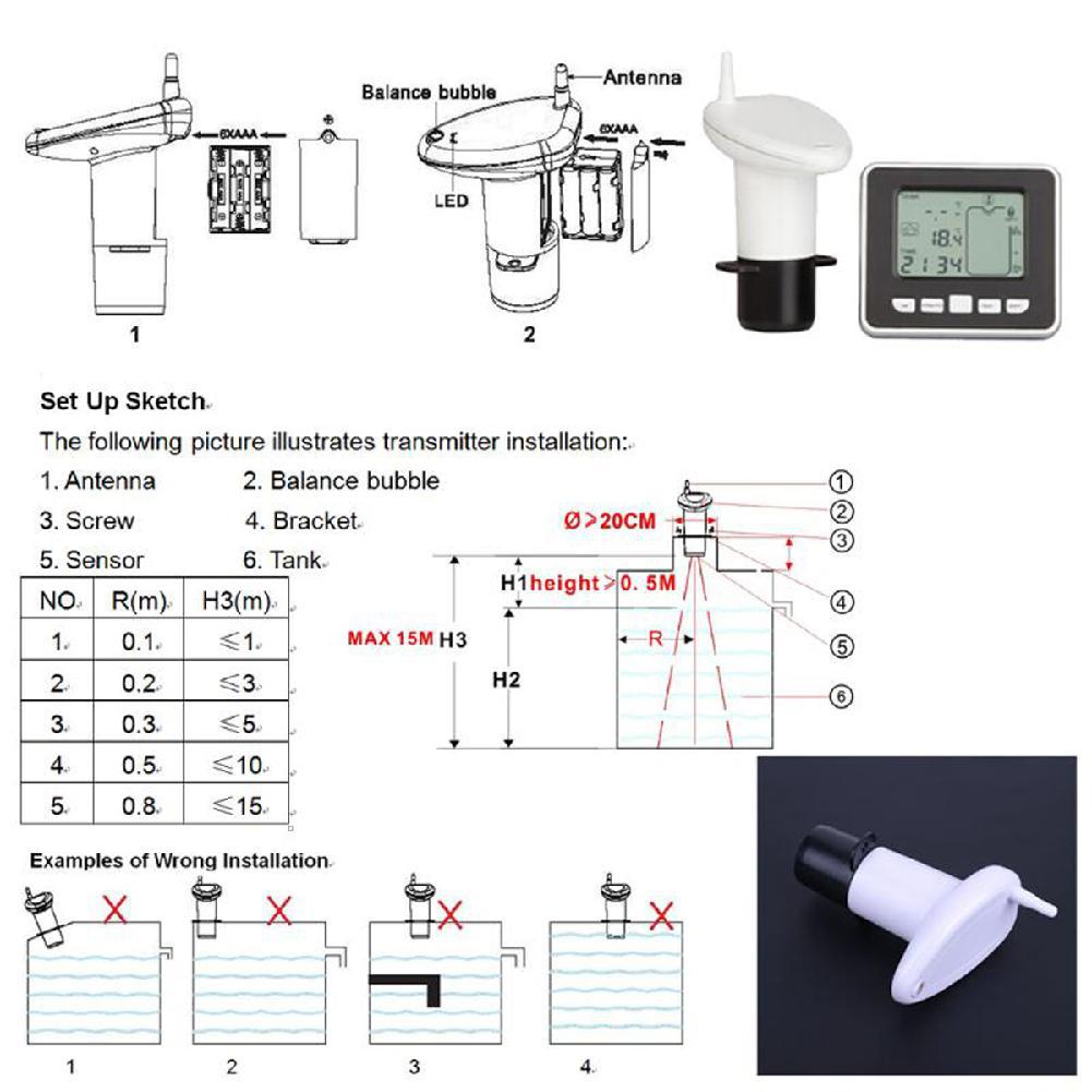 Ultrasonic Water Level Sensor Transmitter Indoor Receiver