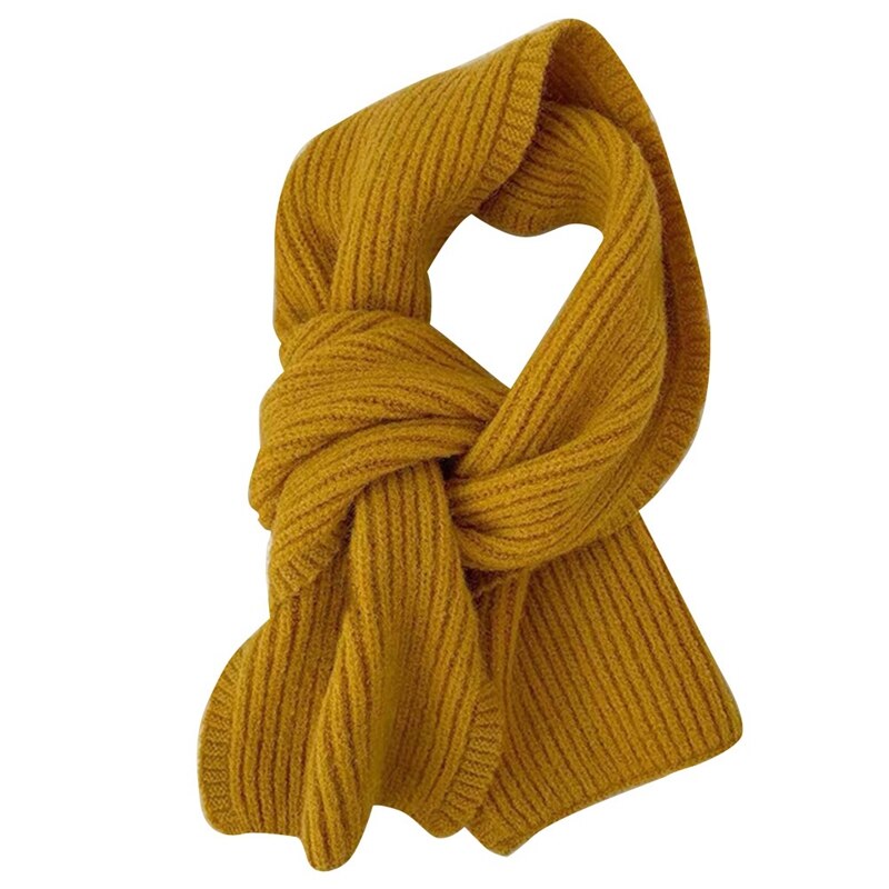 Bufanda tejida de lana corta para mujer, de Color sólido, para estudiantes, otoño e invierno, cuello suave japonés, combina con todo: Yellow