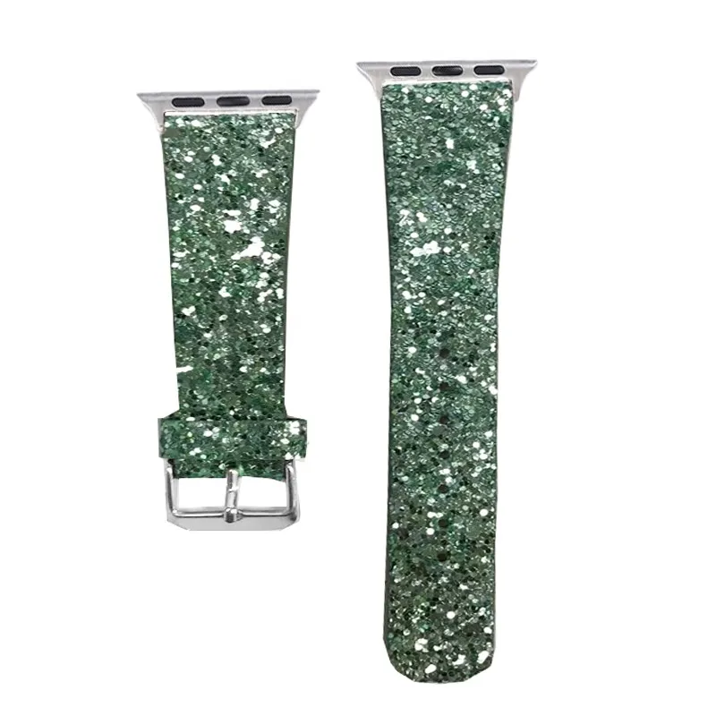 Glitter Leather Strap for Apple Watch Band 44mm 40mm 42/46mm Ultra2 49mm 41mm 45mm sport Bracelet iWatch Series 10 9 8 7 8 6 5 4: M / Blue White