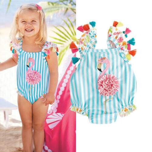 Toddler børn baby pige sommer badedragt piger blonder kvaster tegneserie flamingo bikini badetøj biquinis badedragt strandtøj