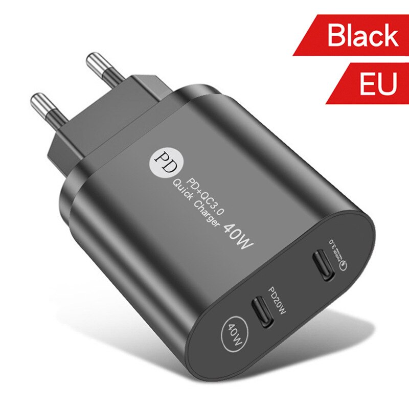 ANSEIP PD 40W QC3.0 Usb charger Type c Fast charging Wall Fast charge adapter Travel charger for iPhone 13 Xiaomi Huawei Samsung: Black EU Plug