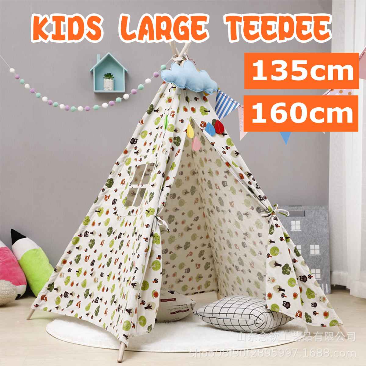 160/135cm Tipi trójkąt KidsTent Tipi płótno śpiąca kopuła bawić się-namiot Tipi dom wigwam pokój namiot dla dzieci gra-Dom