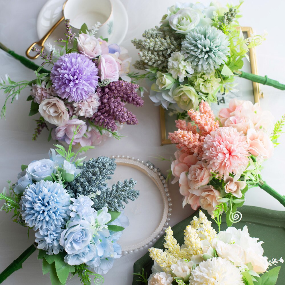 1 bunch Artificial flowers Ball chrysanthemum lavender roses for Home decoration Wedding Diy Holding flowers Indoor furnishings